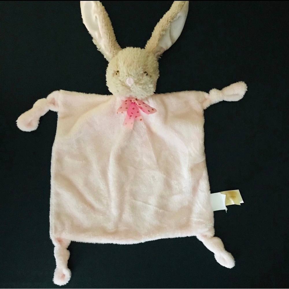 DanDee Baby Lovey Pink Cuddle Bunny Blanket Knotted Corners Rattle Polka Dot Bow